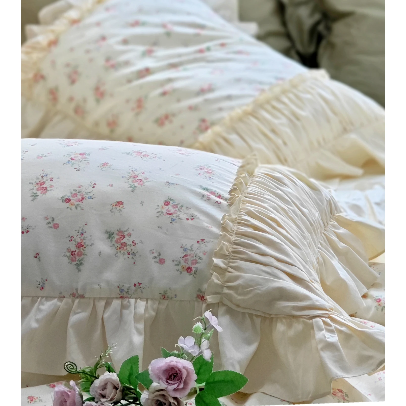 

1 Piece Romantic Rose Printed Pillow Cover Handmade Wrinkle Design Pillowcase Bedding Accessories Pillow Case Cotton Cloth Soft