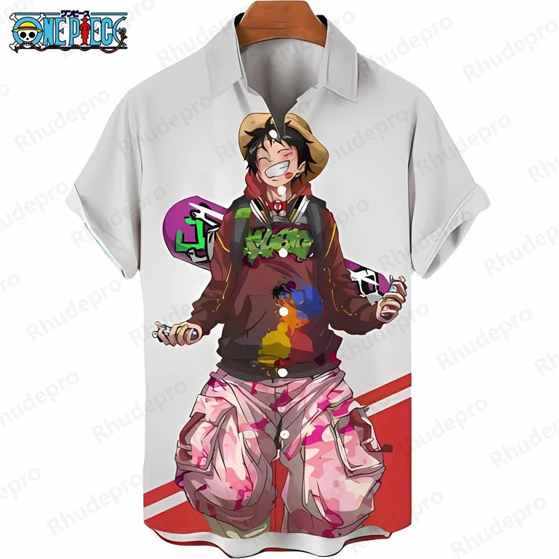 Camisa Hawaiana de una Pieza para Hombre, Estampado de Monkey D. Luffy, Anime, Manga Corta, Casual, Holgada, Tropical, para Vacaciones en la Playa