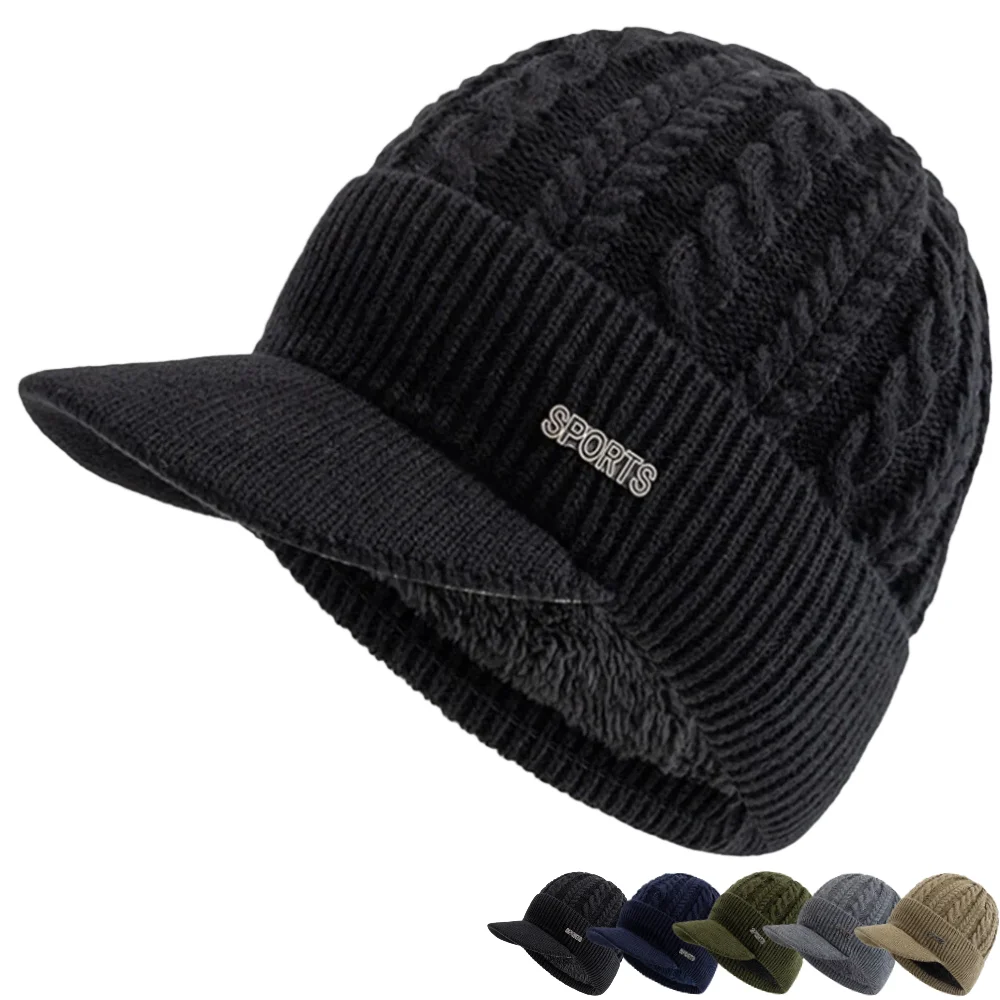 Neue Stil Unisex Warme Winter Hut Krempe Pelz Gefüttert Beanie Hut Sport Label Verdicken Winter Hüte Für Männer Frauen Im Freien Gestrickte Hut