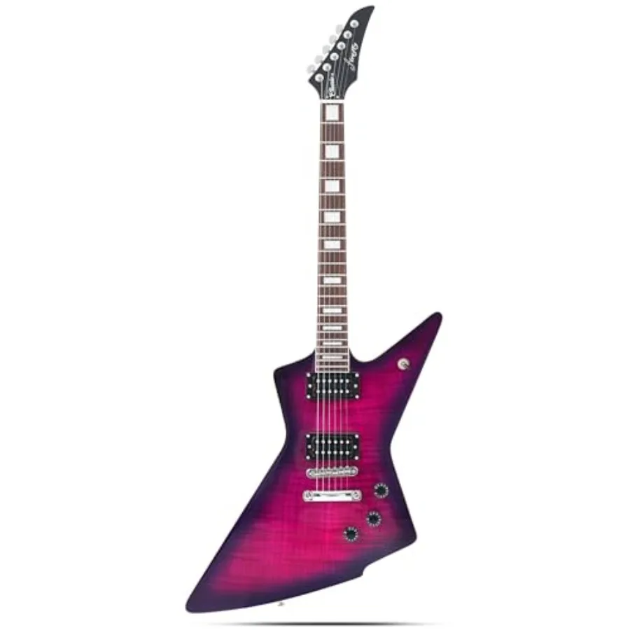 

FFLX Solid Body Electric Guitar for professional performance, mahogany body, purple finish, stainless steel ball end frets and