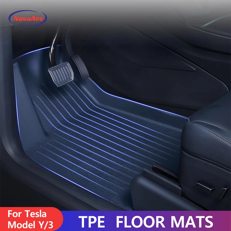 

NovaAcc for Highland Tesla Model Y 3 2021 to 2023 2024 LHD All TPE Floor Mats Trunk Mat Cargo Liner Foot Pads Car Accessories