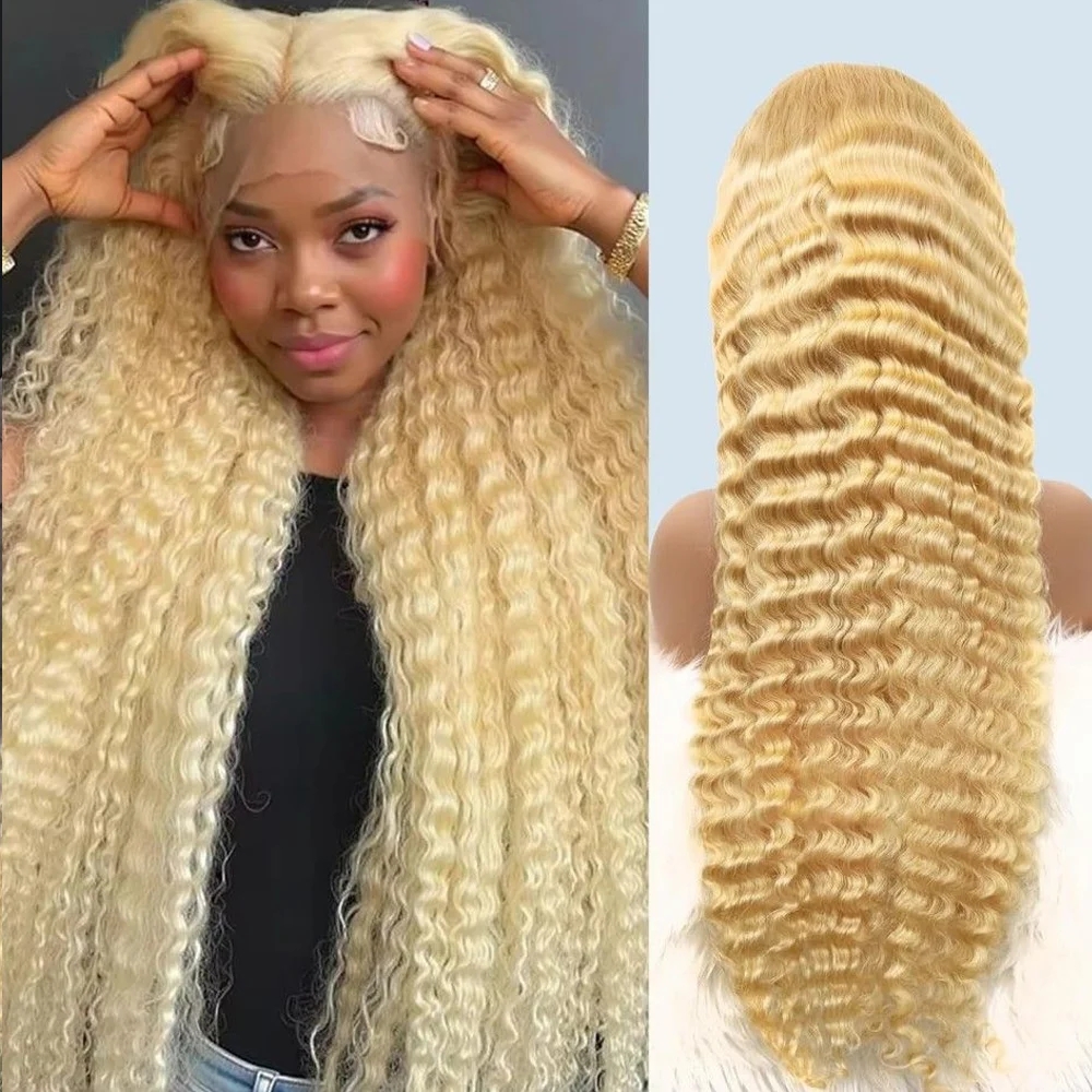 Peluca con malla Frontal 13x4 de densidad 200, pelucas frontales de encaje Rubio 613 de onda profunda, cabello humano para mujeres brasileñas prearrancadas