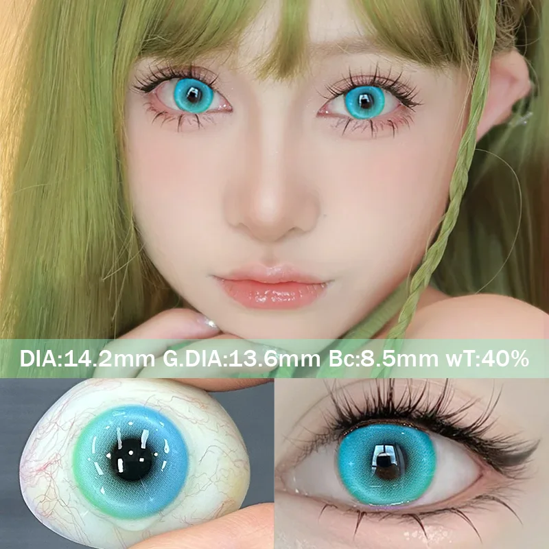 KSSEYE 1pair Halloween Contact Lenses With Degree Cosplay Anime Contact Lenses Blue Beauty Makeup Lens Pink Color Contact Yearly