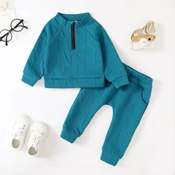 2pcs Toddler Baby Boy Clothing Casual Letter Pattern Stand Collar Long Sleeve Sweatshirt &Trousers Set For Autumn And Winter