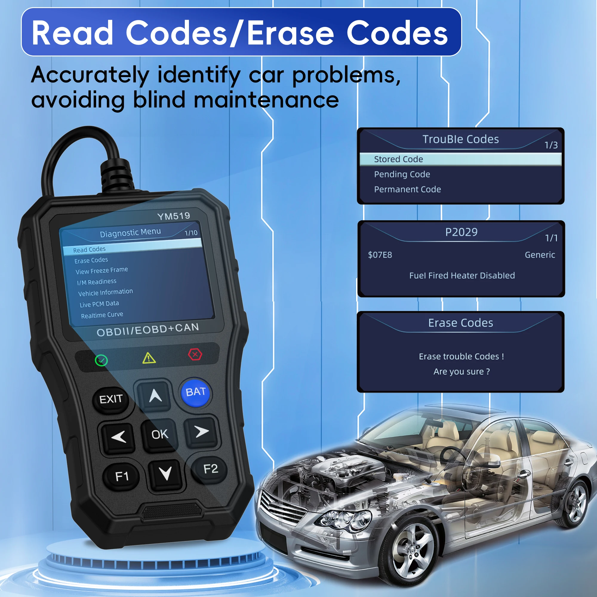 OBD2-Scanner-Diagnosegerät, Auto-Motorfehlercode-Lesegerät mit Reset-Funktion & 35.901 DTCs, Erweiterte OBDII/EOBD-Fahrzeug-Scan-Tools – Detail 7