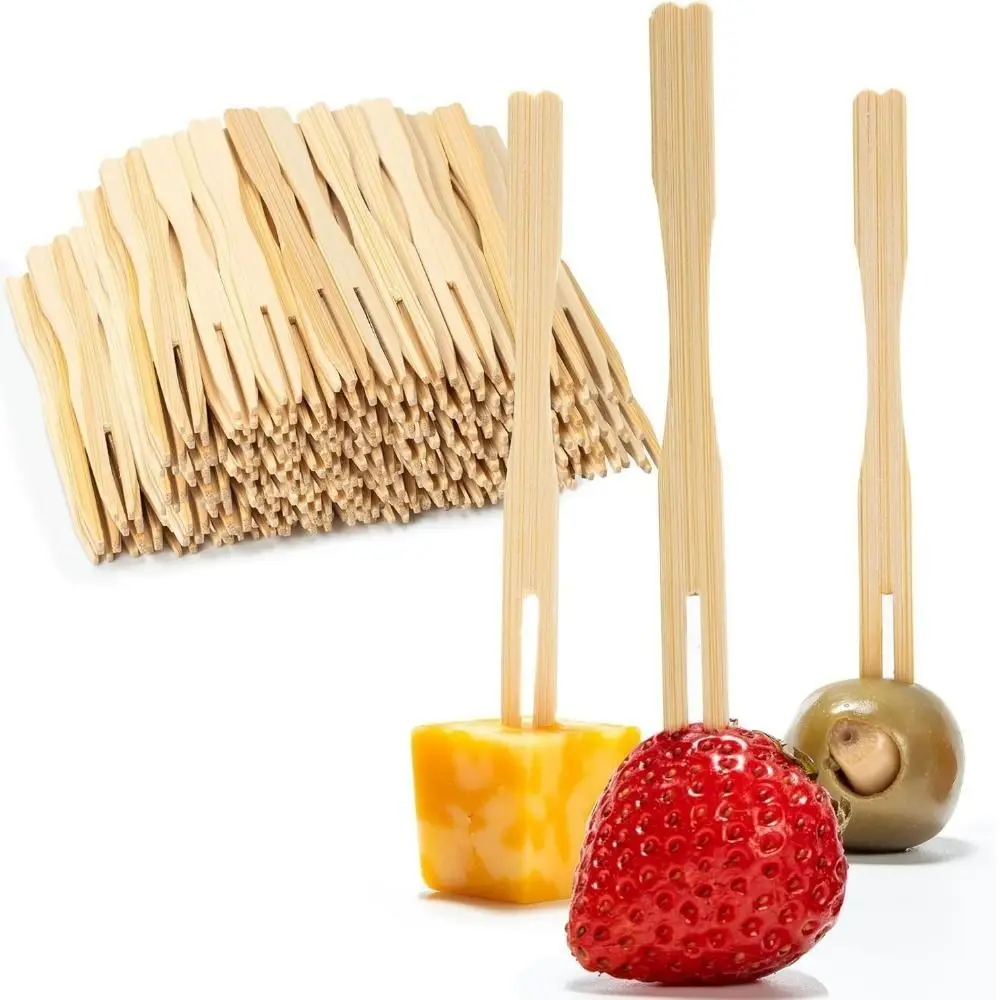 200 Peças de Garfo de Fruta Descartável de Bambu com Topo em Forma de Coração, Garfo Ecológico para Bolos e Sobremesas, Mini Tamanho, Palitos de Sushi para Restaurantes
