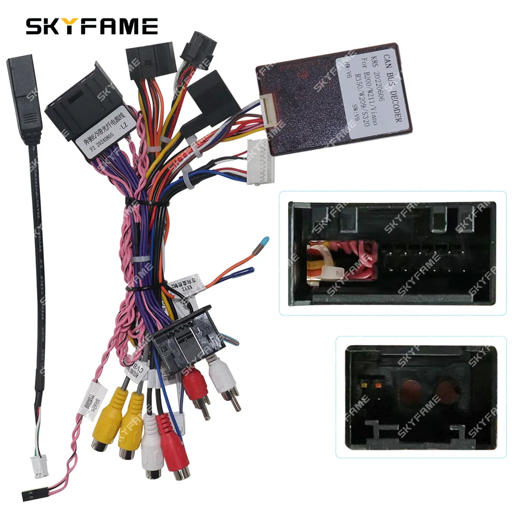 SKYFAME Car 16pin Wiring Harness Adapter Canbus Box Decode Android Radio Power Cabler For Benz E Class S Class