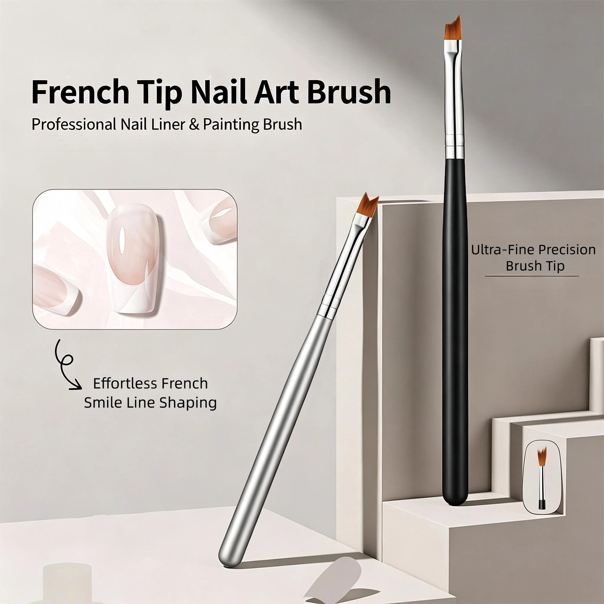 1/2PCS French Tip Nail Brush Half Moon Oblique Angled Smile Line Nylon Gel Polish Painting UV Gel Wooden Manicure Salon Home DIY