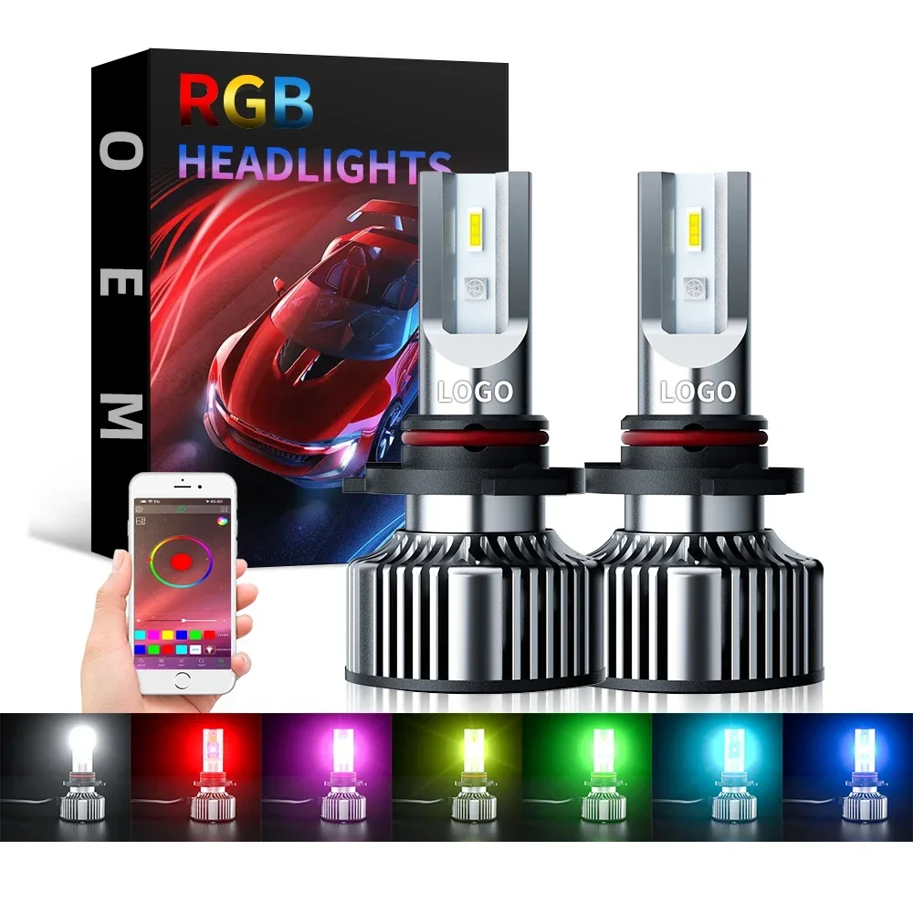 

Auto Lighting System 50W H4 H7 H11 9005 9006 Headlamp Mobile APP Control Led Head Light RGB Led Headlight Bulbs For Vehicle Cars