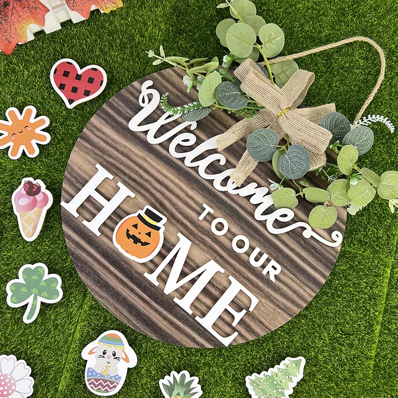 Interchangeable Seasonal Welcome Sign Front Door Decoration DIY Home Garden Doorway Decor Halloween Christmas Holiday Decoration