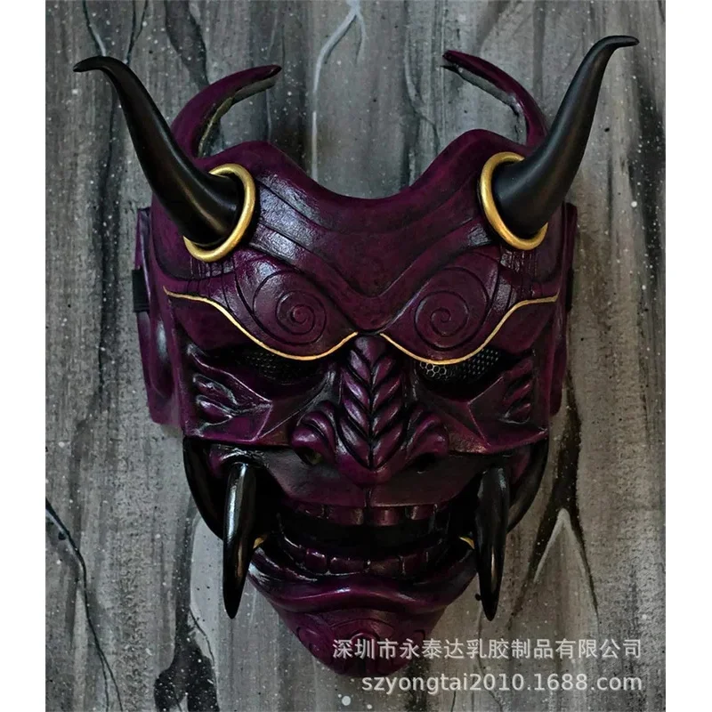 NewHalloween Masquerade الأحمر Prajna قناع الساموراي قناع اليابانية اللاتكس كامل الوجه كشر الأنياب مضحك مخيف شبح الله معالج Masks20