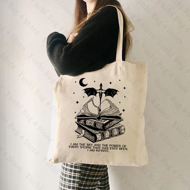 I Am The Sky Basgiath War Pattern Canvas Shopping Bag Bookish The Empyrean Portable Shoulder Bag Fashion Large Capacity Tote Bag