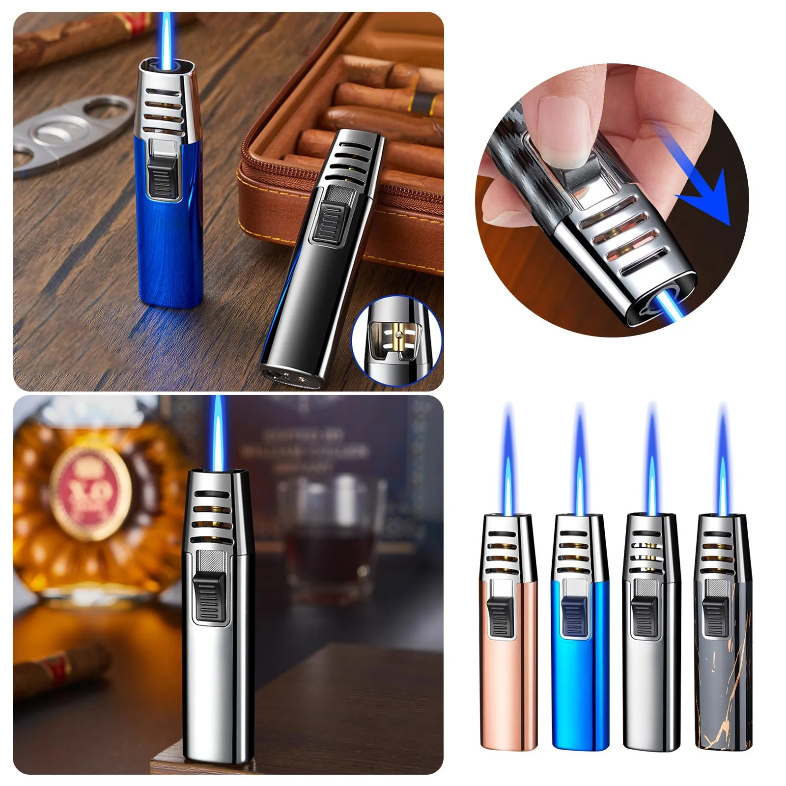 Silicone Bakeware Sling Windproof Straight Torch Blue Flame Torch Turbine Torcher Inflatable Windproof Refillable For Outdoor