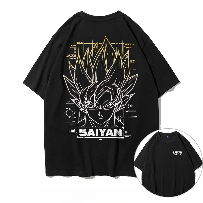 

Goku Vegeta T-shirt Japanese Anime-related Clothing Dragon Ball Student Loose Pure Cotton Short-sleeved Family Trend