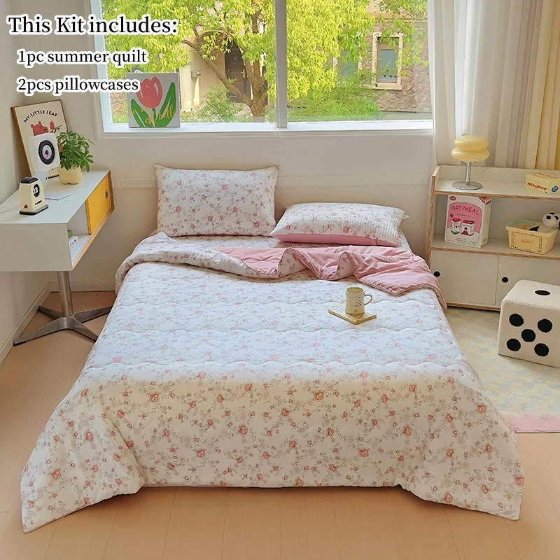 3pcs Summer Quilt Air Conditioning Quilt Flower Girl Heart Class A Double Layer Yarn Summer Cool Soft Machine Washable