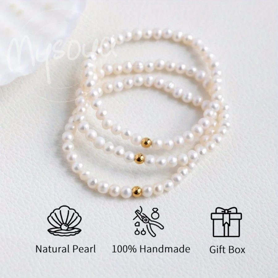 

Mysoya White Freshwater Pearl Bracelet 5-6mm with Gift Box Gift for Him Her Suitable for Wedding Birthday Valentine's Day Gift