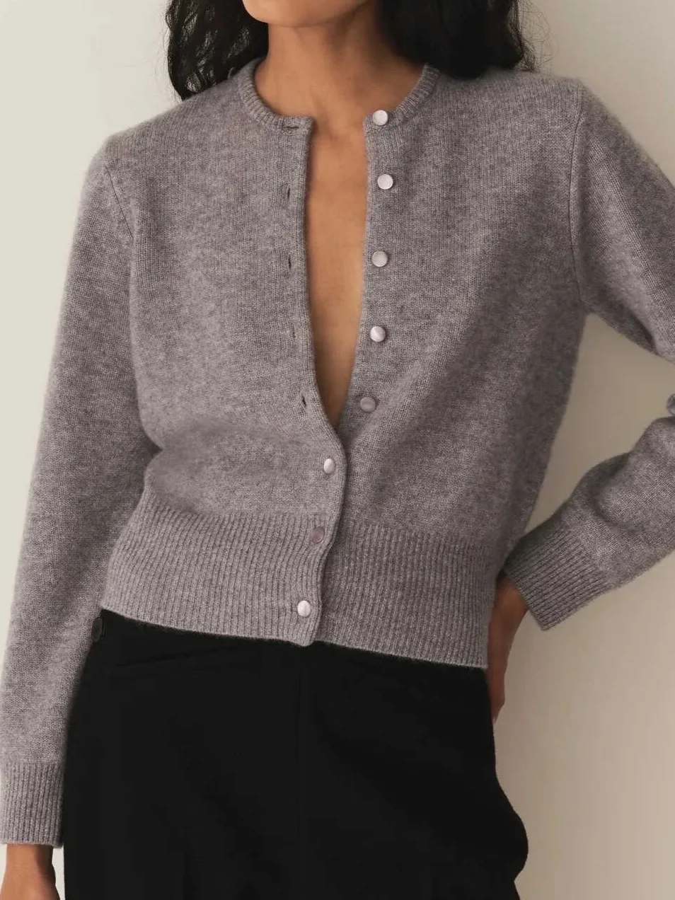 

Women's Pure Cashmere Knitted Cardigan Autumn Round Neck Single Breasted Long Sleeve Casual Female Sweater