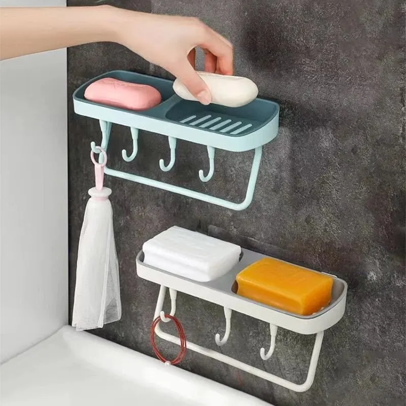 1pc Bathroom Soap Holder, Wall Mounted Multifunctional,Placement And Suspension, Wall Mounted No Punch Soap Dish