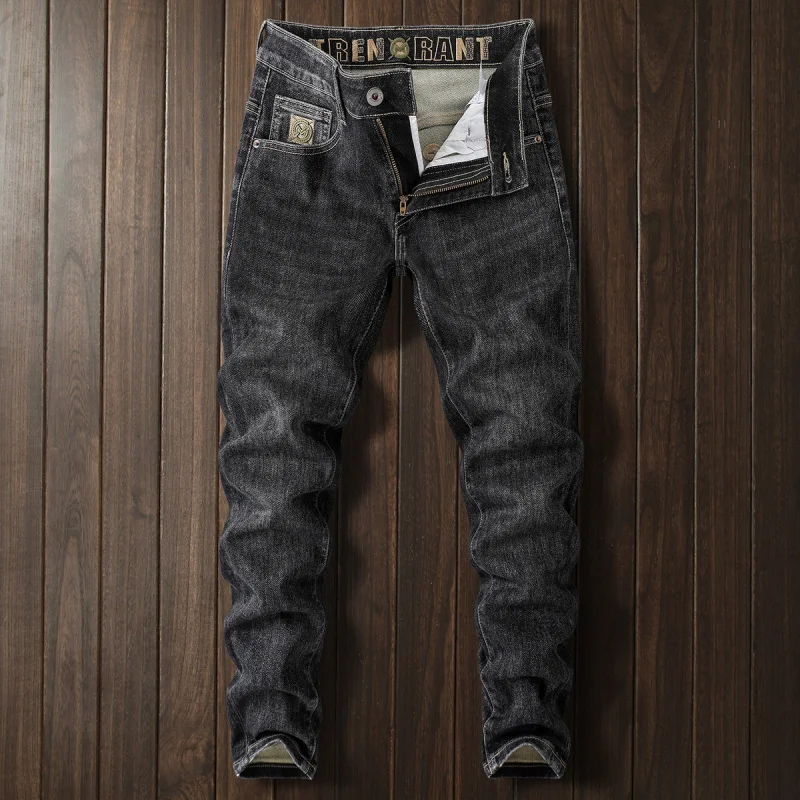 Black Gray Jeans Men's Casual Trendy Stretch Slim European Station High-End Tapered Small Feet Trousers Spring and Autumn