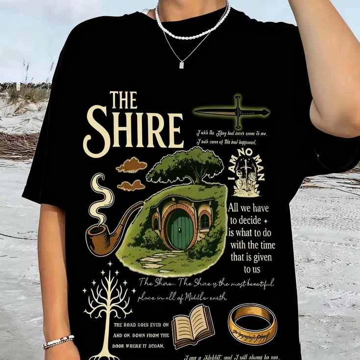 2026 Summer Hot Sale The Shire LOTR Shirt Fantasy Book Lover Tee Funny Second Breakfast T-Shirt Gothic Cotton Oversized T-shirts