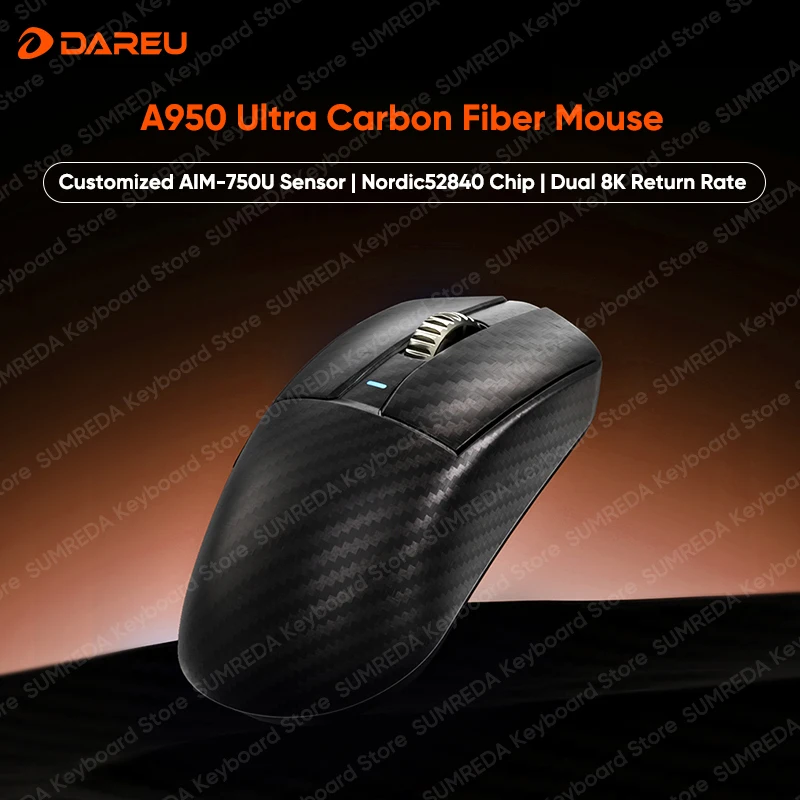 Dareu A950 Ultra Game Mouse Carbon Fiber Shell Customized AIM-750U Sensor Nordic52840 8K Polling Rate BT 2.4G Wired Gamer Mouse