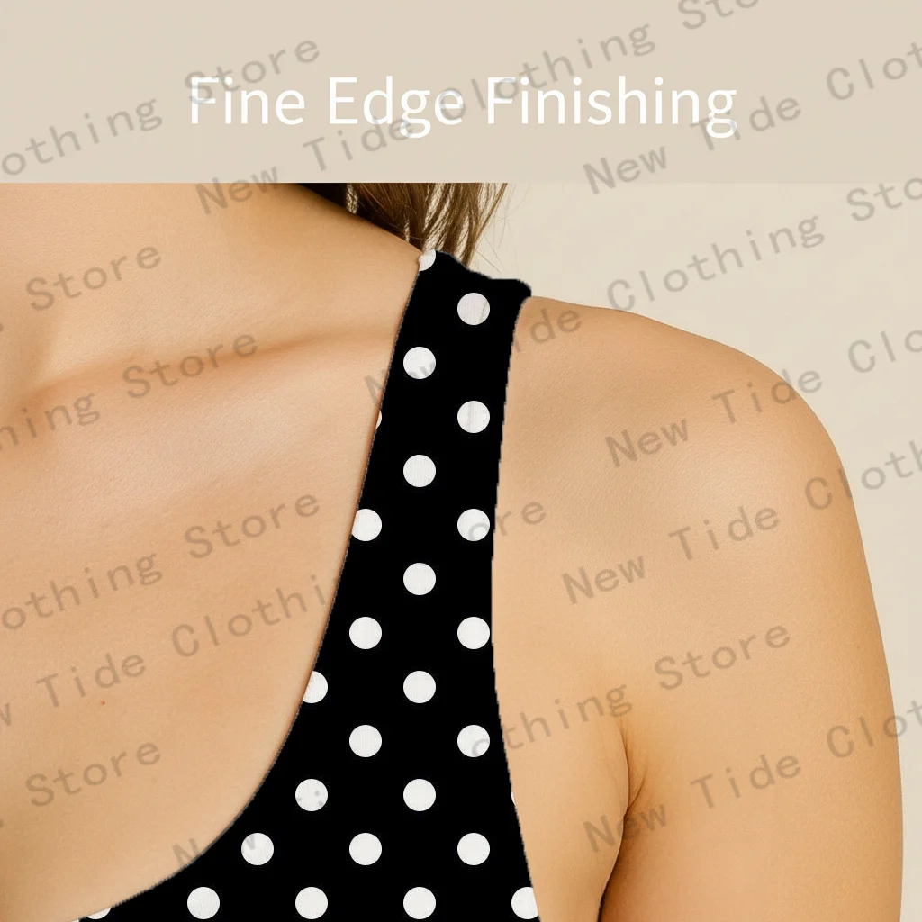 Traje de baño de una pieza de lunares blanco y negro para mujer, traje de baño ajustado sin mangas para playa, vacaciones de verano, traje de piscina