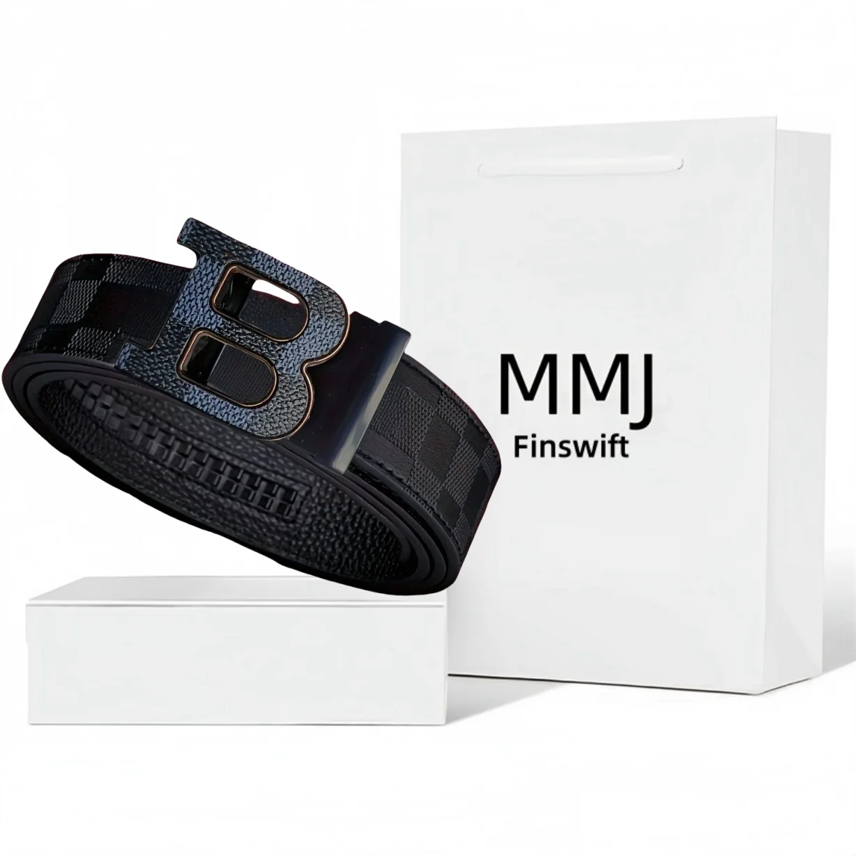 

Classic Men's Plaid Pattern Automatic B Letter Buckle Belt Luxury Designer Inspiration Adustable Waistband Ideal Holiday Gift