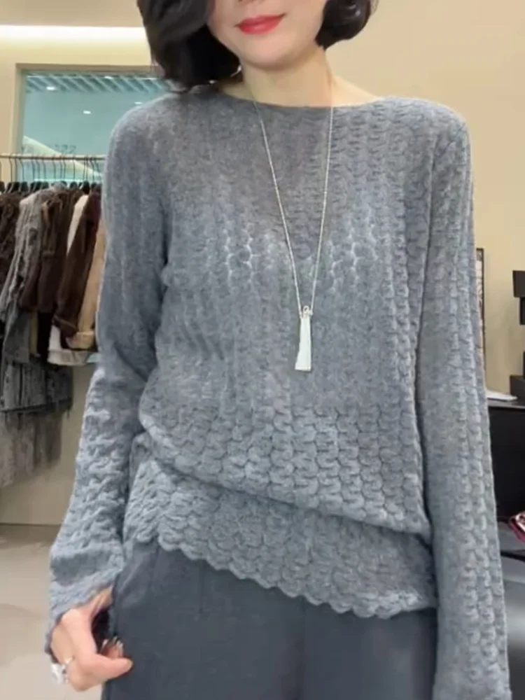 

Ele Knitted round Ne Top plus Size Versatile Slimming Faionable Autumn 2025 New Arrival Women's Premium Quali irt