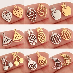 5Pcs Strawberry/Cherry/Pineapple/Watermelon Charms Stainless Steel Fruits Pendants DIY Bracelets Necklace Making Jewelry Making