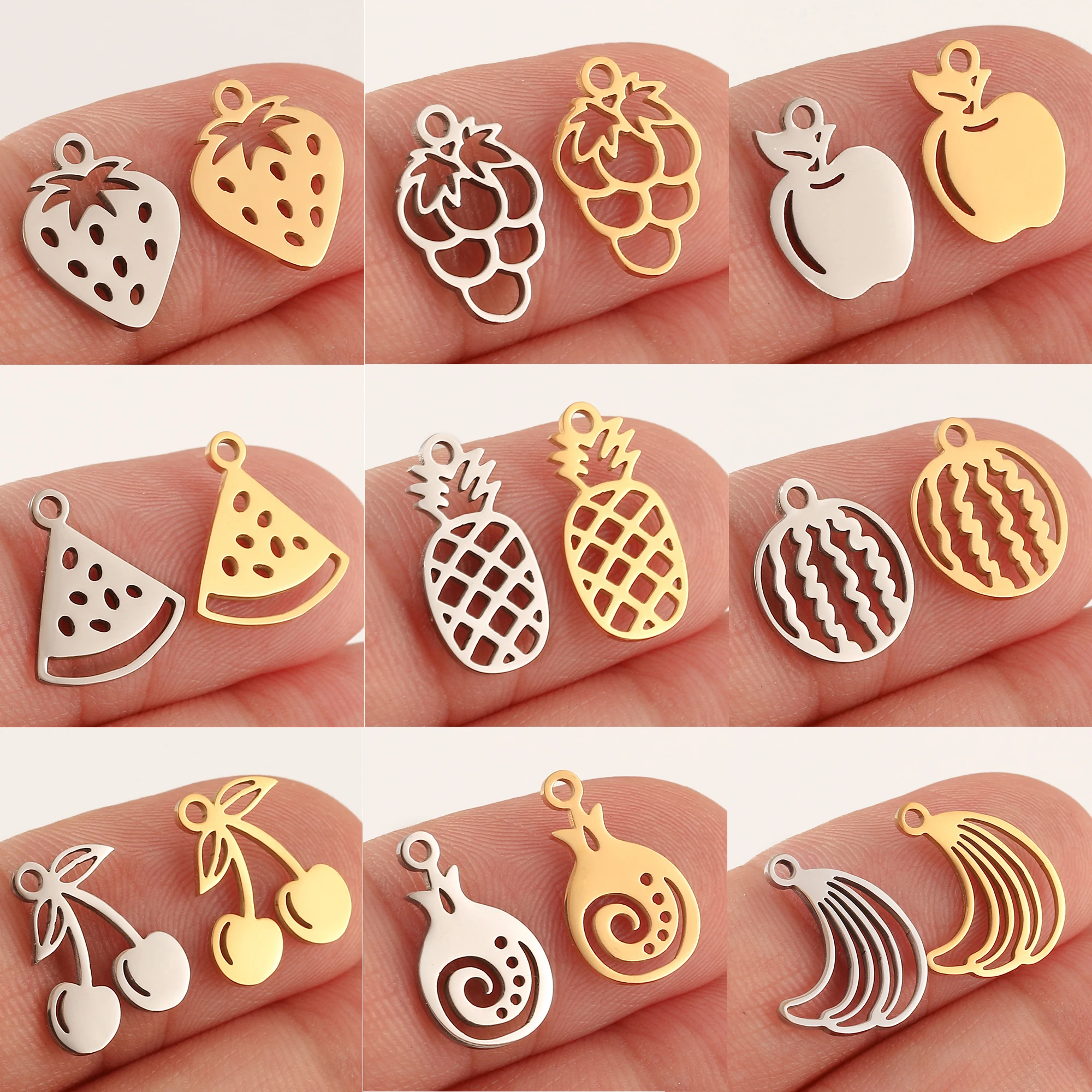 5 sztuk truskawka/wiśnia/ananas/arbuz Charms owoce ze stali nierdzewnej wisiorki DIY bransoletki naszyjnik tworzenia biżuterii