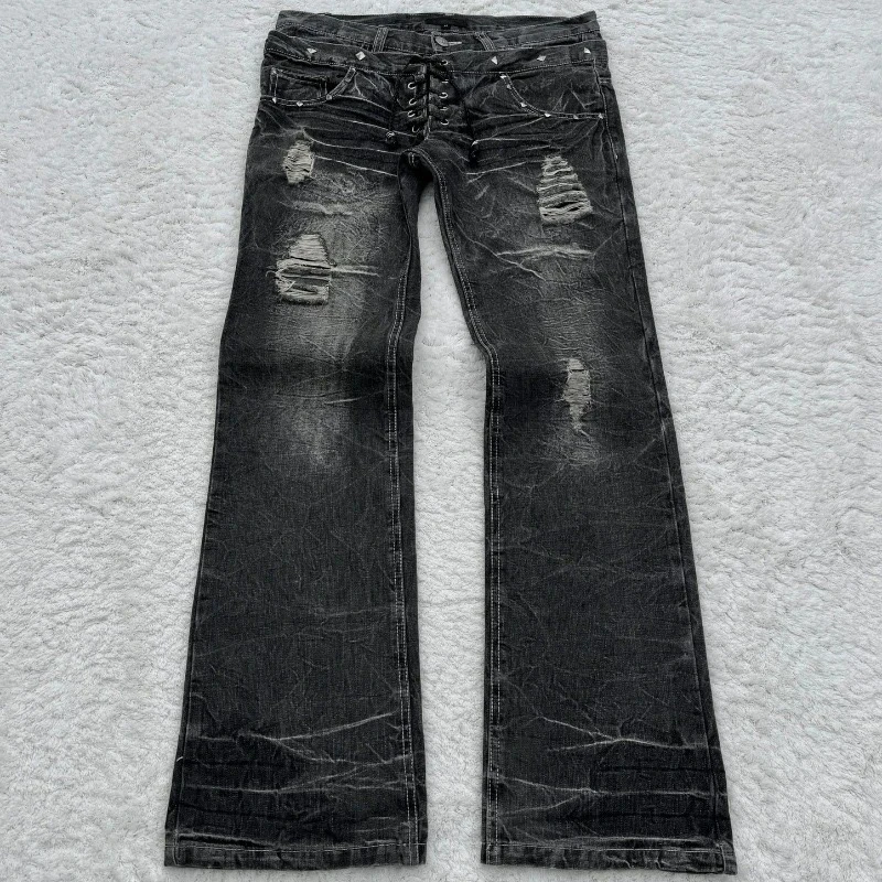 

Waed Denim Jeans Millennium Gothic Sle Retro Bell Bot Double Waist Youth Faion Summer Slim Fit Modern Sle