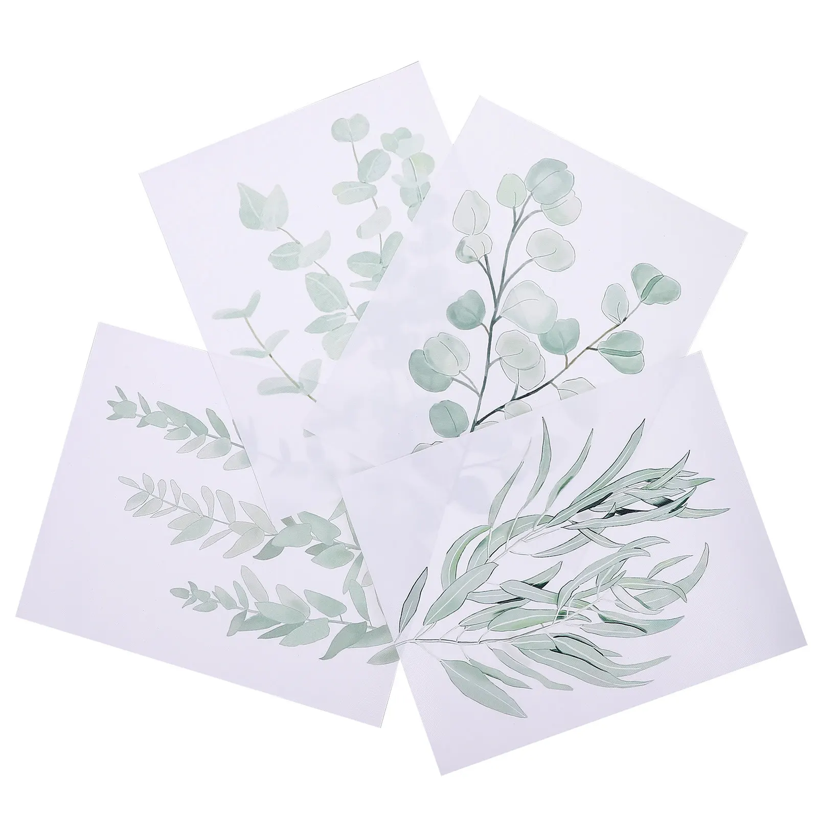 4 Pcs Decoration Green Plants Paintings Minimalist Poster Canvas Pictures of White Living Room for Walls Bedroom