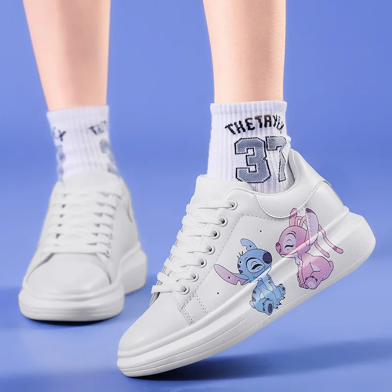 Disney Lilo & Stitch Print Sport Shoes 2023 New Couple White Shoes Cartoon Casual Sneakers Fashion Tennis Shoes Size 35-45