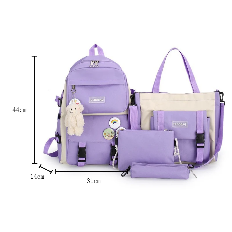 Conjunto de 4 bolsas escolares Kawaii para adolescentes, mochila de lona de Color sólido para mujer, mochila escolar para estudiantes adolescentes, bolsa para portátil