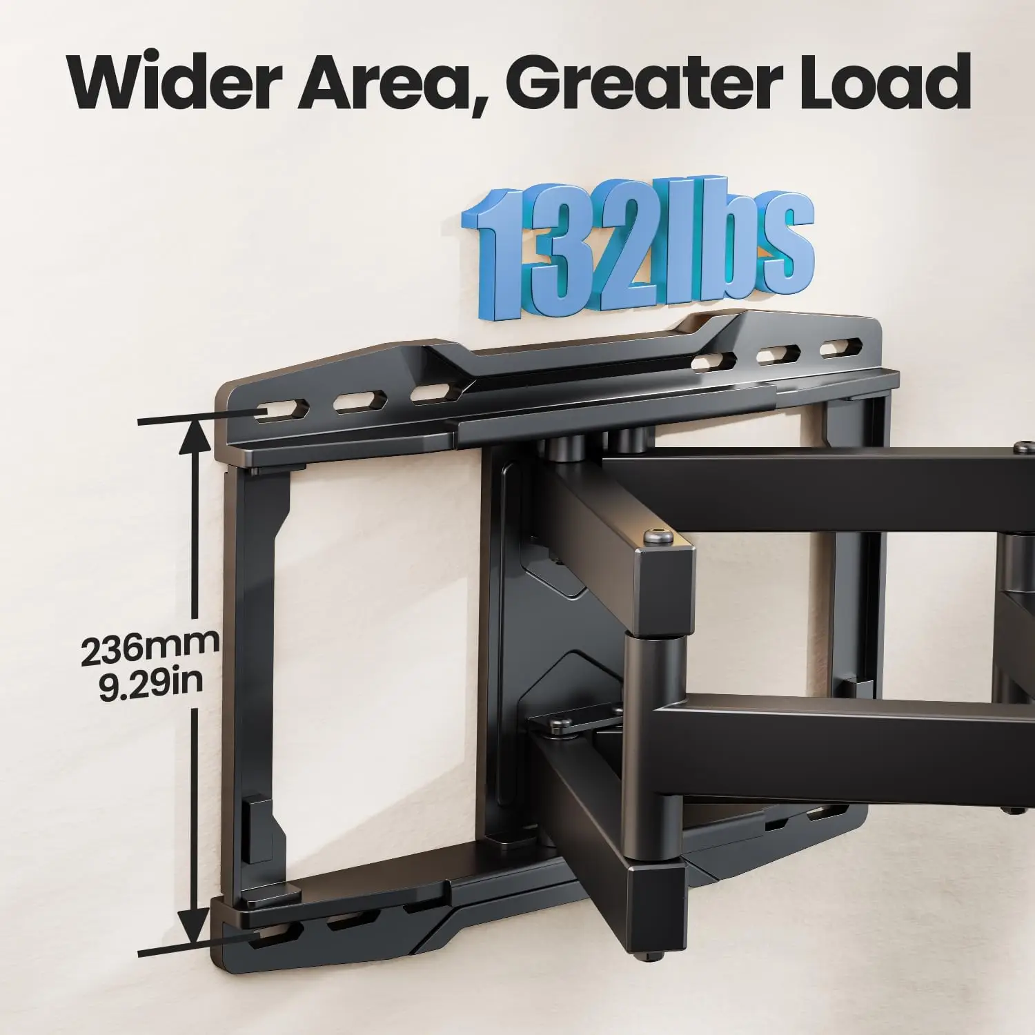 حامل تلفزيون على الحائط كامل الحركة لأجهزة التلفاز مقاس 37-86 بوصة، وصلة إمالة دوارة، تحمل 132 رطلًا، VESA 600 × 400 مم