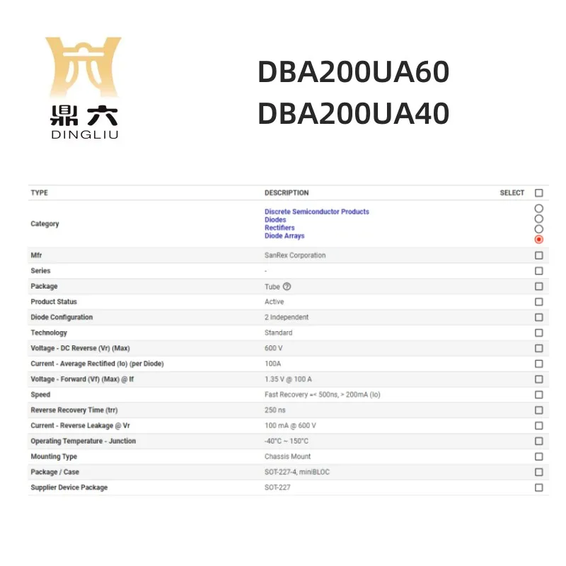 DBA200UA60 DBA200UA40 Diode rectifier SOT-227-4