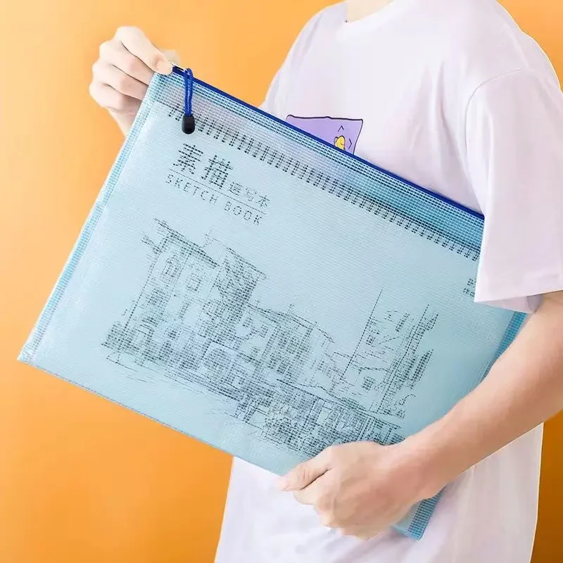 Borse per documenti con cerniera in rete di plastica A3 Cartelle per documenti impermeabili resistenti allo strappo Documenti con cerniera Custodia per documenti Organizzatore di documenti