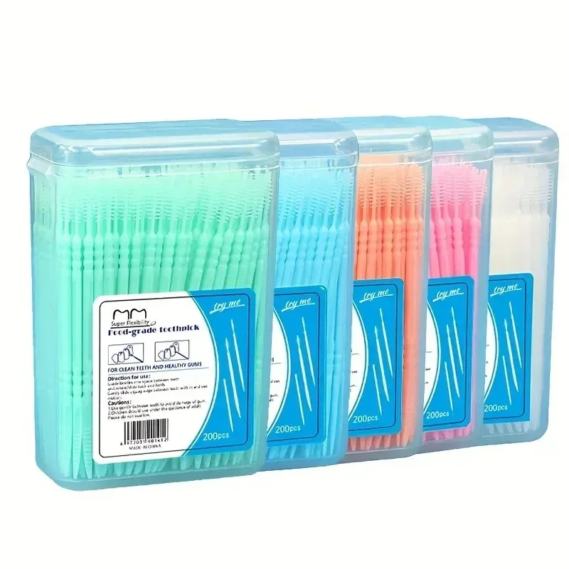 Interdentalbürsten aus Silikon, 200 Stück, Zahnzwischenraumbürsten, Silikon-Zahnzwischenraumreiniger mit Faden, Mundpflege-Tools