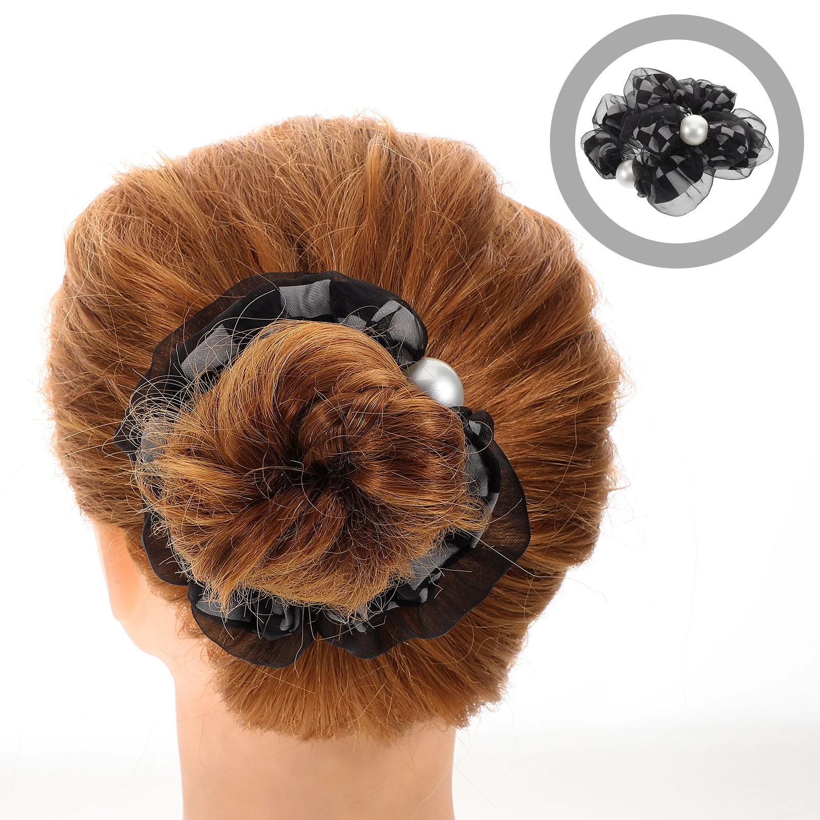 2 قطعة أسود أبيض متقلب اللؤلؤ شبكة العلاقات حبة لهجات Scrunchies للنساء الفتيات الشعر السميك المتضخم أصحاب ذيل حصان مطاطا