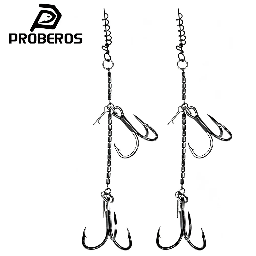 1pcs  Soft Bait Fishing Rig Assembly Multi‑Barrel Swivel Chain Treble Hook Worm Bait Keeper Bass Fishing Tackle Pesca
