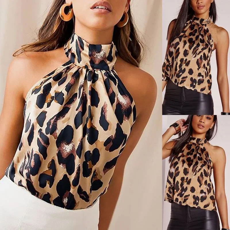 

Summer New Leopard Print Tank Top Women Y2k Tops Sexy Streetwear Halterneck Sleeveless Vest Off Shoulder Woman Camisole