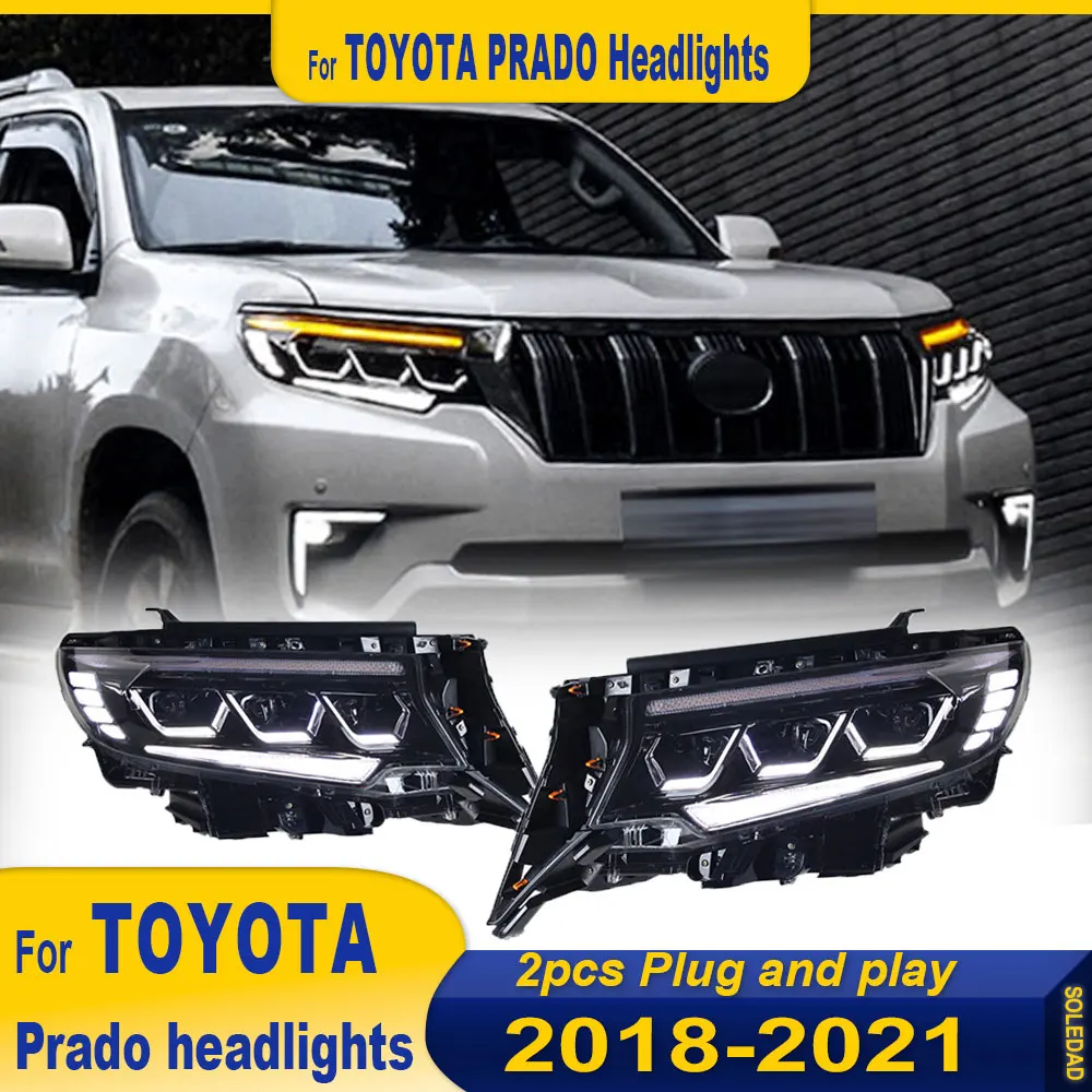 Car Headlight for TOYOTA Prado HeadLight 2018 2019 2020 2021 Full LED Lights Running and Dynamic Turning Light Plug and play 2pc