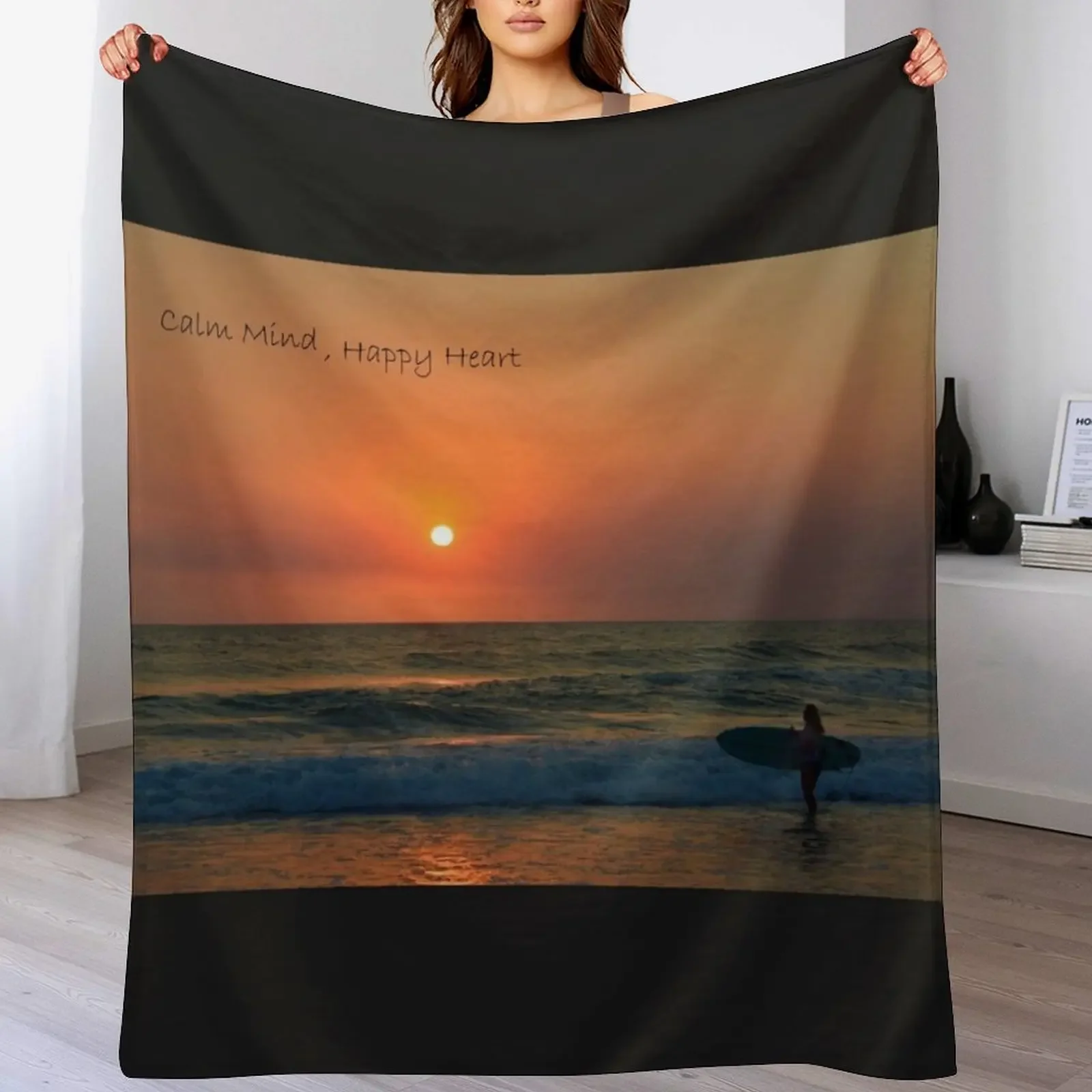 

Surf Girl- Calm Mind Happy Heart - Gold Coast Australia Throw Blanket Flannel Fleece Soft Warm Throw Blanket