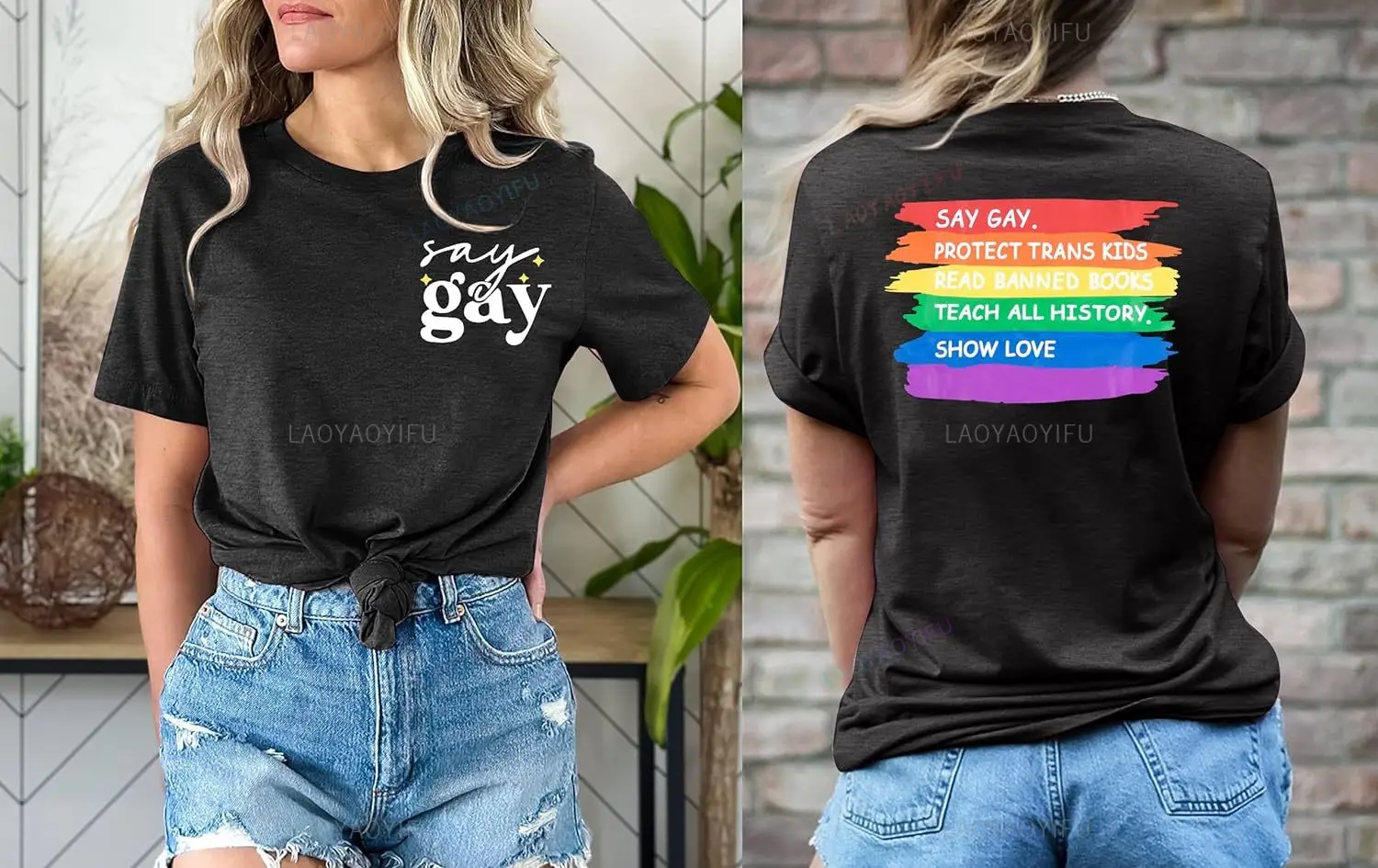 Pride Women LGBTQ Graphic T Shirts Say Gay Protect Trans Kids Rainbow Cotton Tee Show Love Equality Short Sleeve Gift Tops