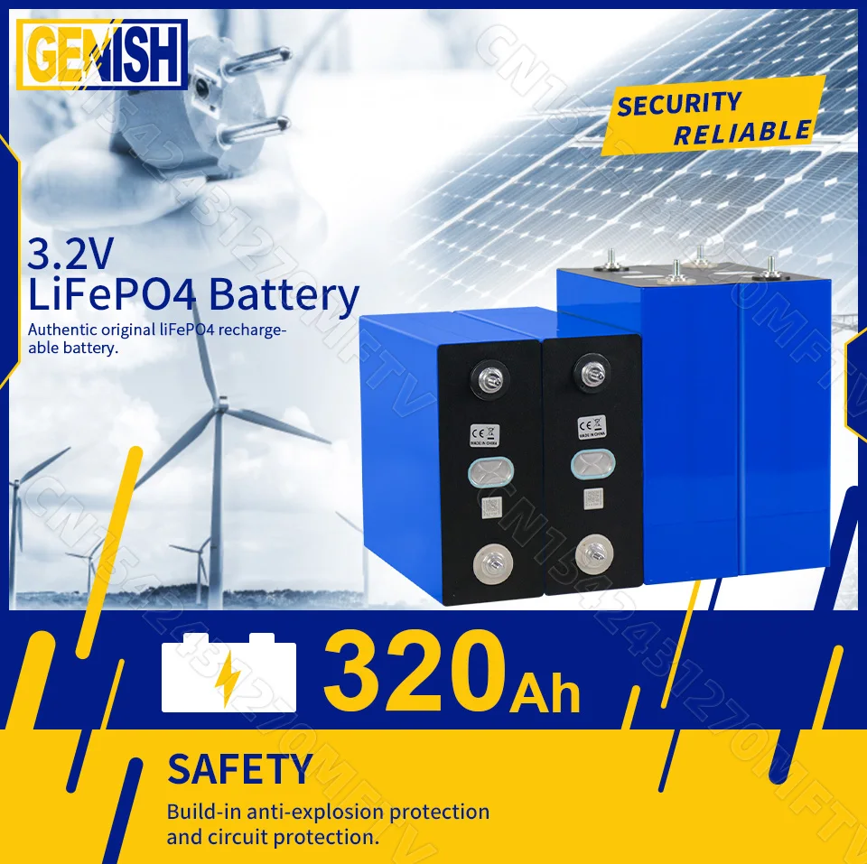 PWOD 320Ah LiFePO4 3.2V Battery 8000 Cycle Rechargeable Lithium Iron Phosphate DIY 12V 24V 48V For Yacht Solar RV Vans Golf Cart
