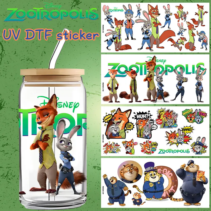 Zootopia 2, decoratieve waterbekerstickers Nick Wilde Judy Hopps Dtf-stickers UV-verpakking Afdrukken Kristal Cartoon DIY-stickers