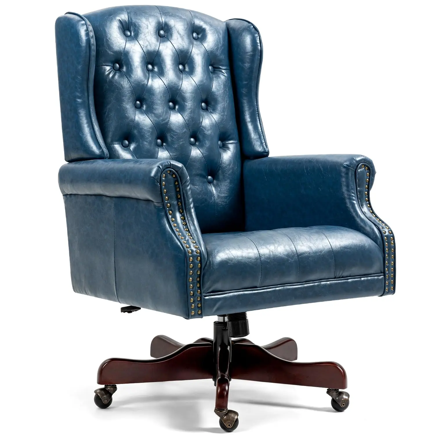 

Офисное кресло с тафтингом, настольное кресло из искусственной кожи с высокой спинкой и отделкой ногтей, эргономичное кресло для ПК с крыльчатой спинкой для дома