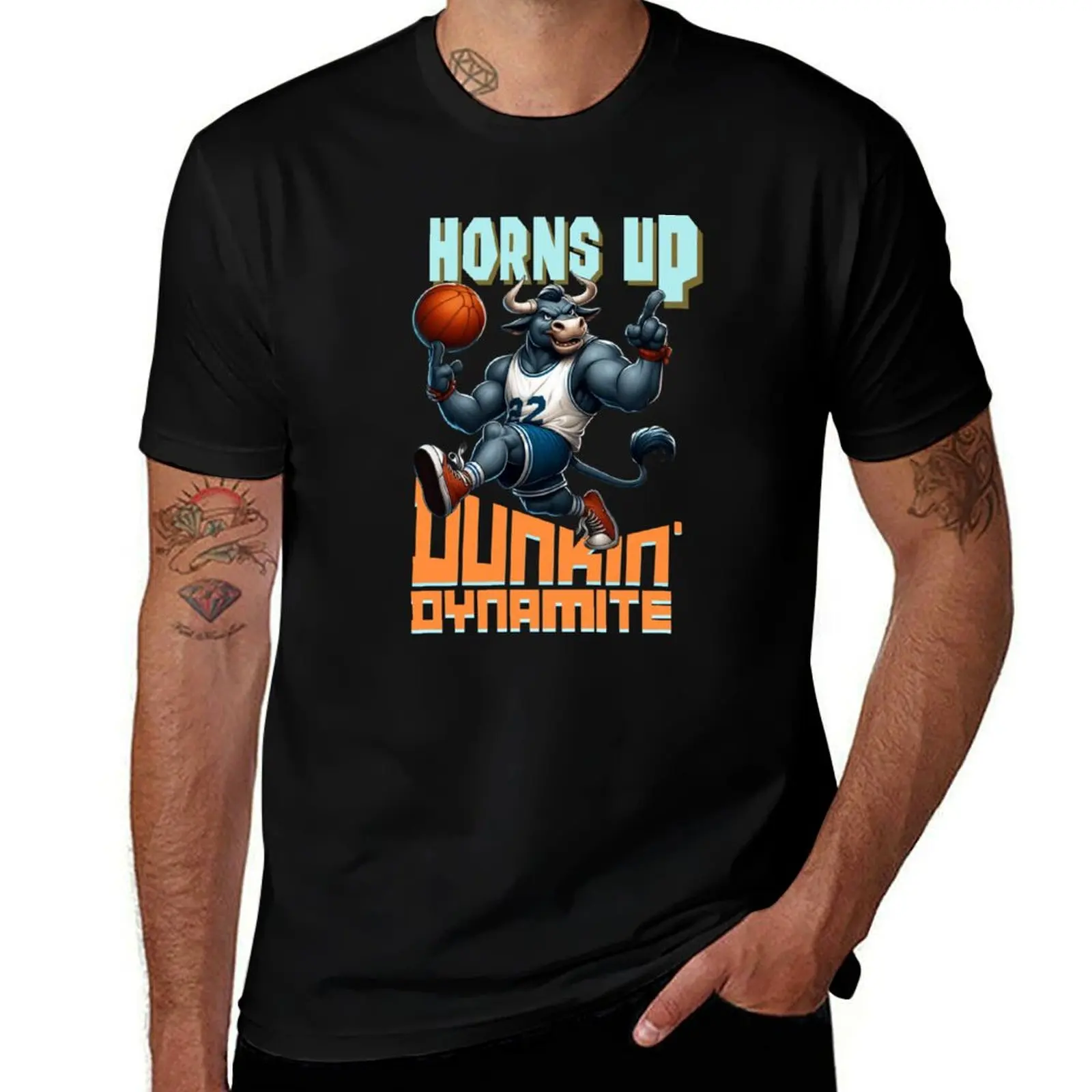 

A cool and funny bull playing basketball T-Shirt Retro Graphic Print T-Shirt