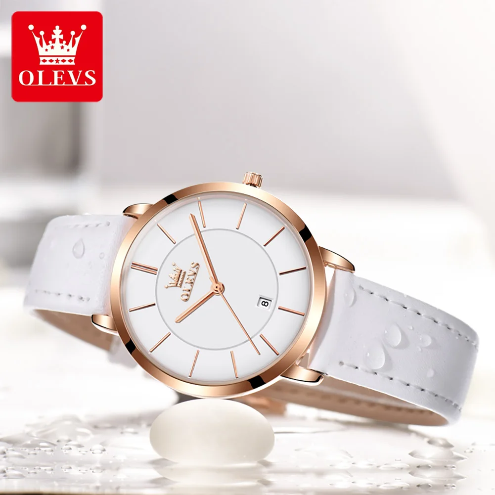 OLEVS 5869 Leather Strap Woman Watch Ultra Thin Waterproof Original Quartz Watch for Women Simplicity Elegant Ladies Wrist Watch