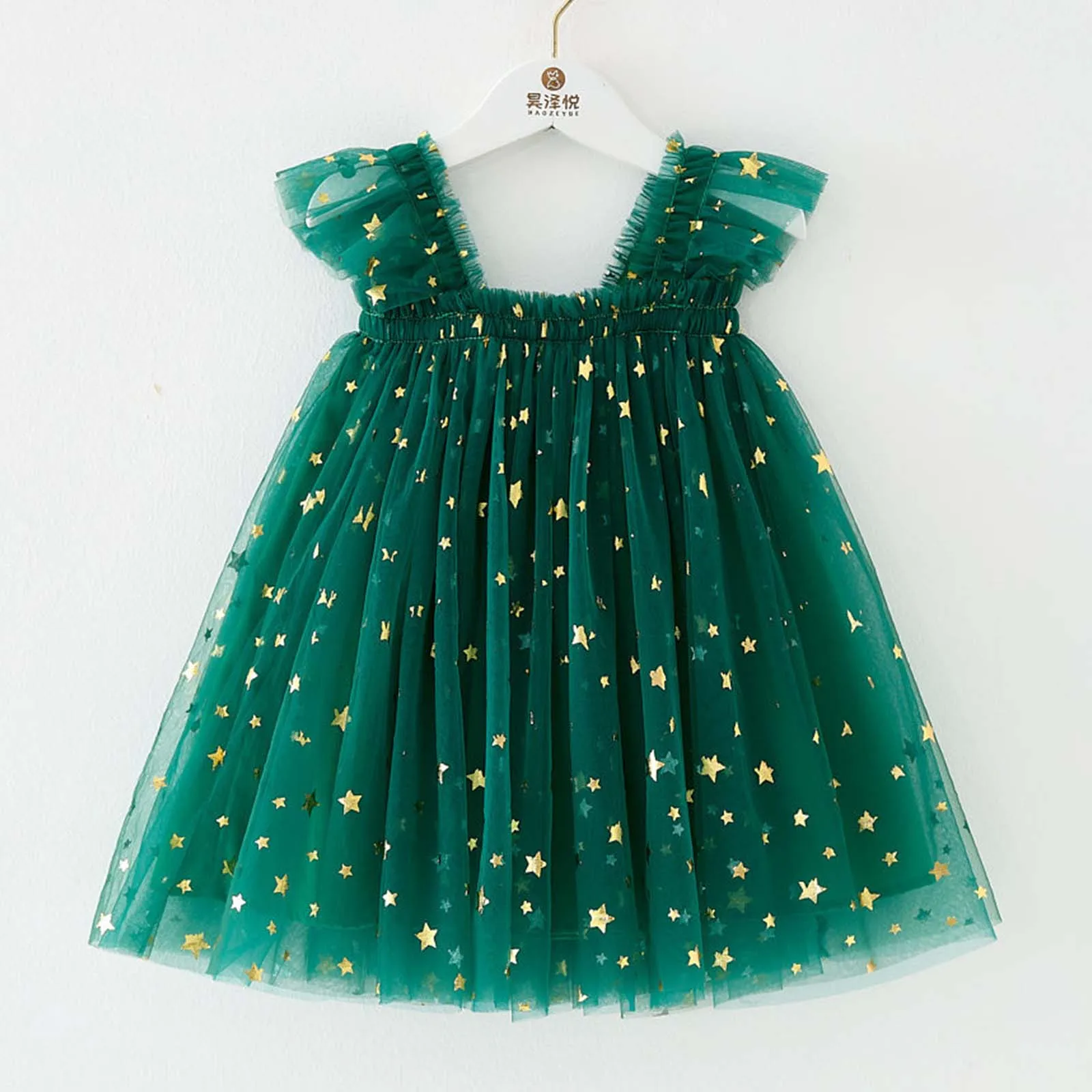 Toddler Baby Girls Christmas Party Dress Sleeveless Spaghetti Strap Glittery Stars Mesh Tutu Dress for New Year Holiday Festival